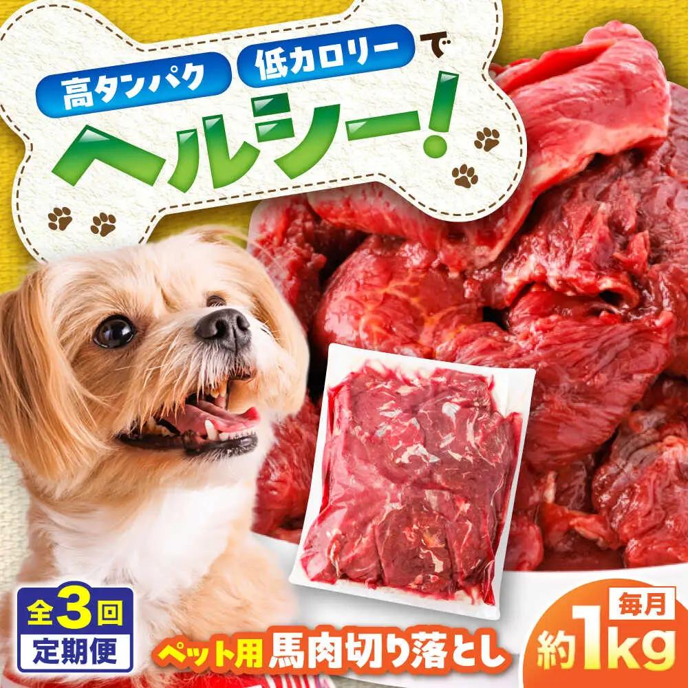 【全3回定期便】国内加工 ペット用 馬肉 切り落とし 約1kg ペット用 BHCY054