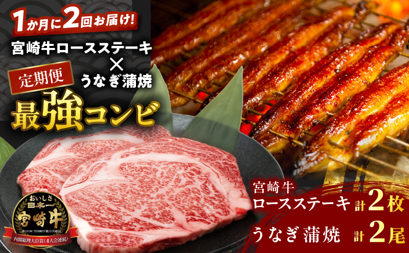 ≪定期便≫＼1か月に2回お届け!!／宮崎牛ロースステーキ×うなぎ蒲焼★最強コンビ 肉 牛肉 鰻 魚介 国産_T999-0022