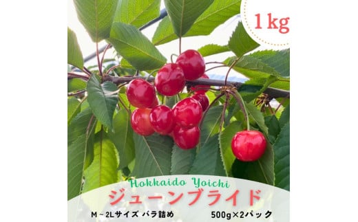 【2026年産 先行予約】＜北海道余市産＞さくらんぼ「ジューンブライド」（M～2Lサイズバラ詰め）500ｇ×2パック