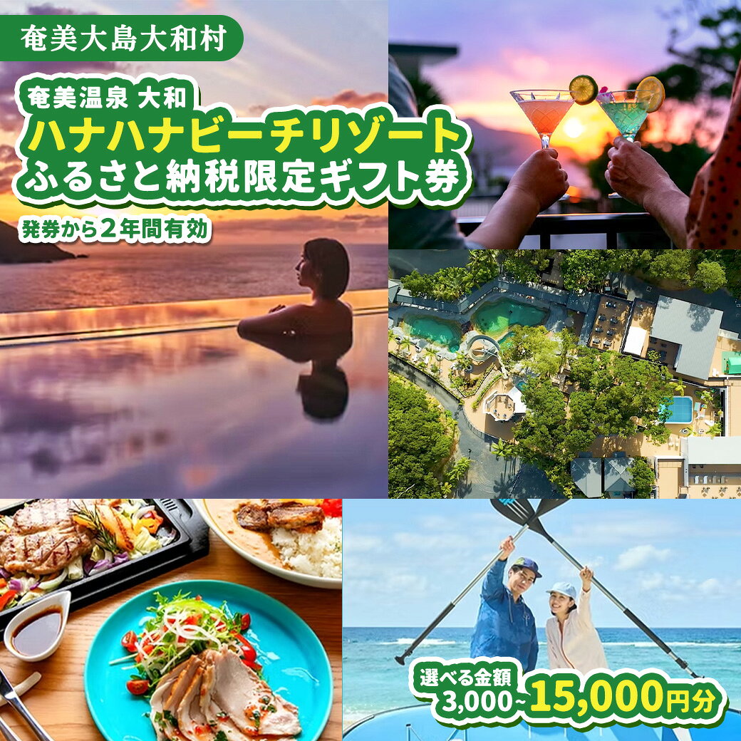 【ふるさと納税】 奄美温泉 ハナハナビーチリゾート ギフト券 選べる枚数 計3枚～15枚 (1枚1,000円分券) 宿泊 温泉 レストラン アクティビティ リゾート 旅行 鹿児島県 奄美大島 大和村 奄美温泉大和ハナハナビーチリゾート