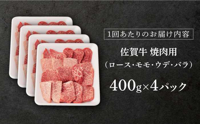 【12回定期便】佐賀牛 A5 厳選部位 焼肉用 計1.6kg （400g×4p）【桑原畜産】 [NAB431] 佐賀牛 肉 精肉 牛肉 佐賀県産 黒毛和牛 焼肉 やきにく 焼き肉 BBQ