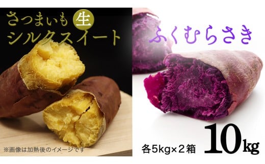 さつまいも 【 シルクスイート ・ ふくむらさき 】 5kg ( 箱込 )の 2箱セット さつまいも 詰合せ 国産 農園 野菜 サツマイモ 芋 期間限定 デザート スイーツ おやつ 料理 味噌汁 煮物 生芋