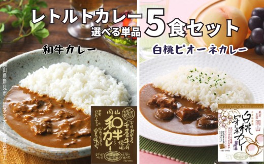 
                  種類選べる！ レトルトカレー 5食セット 和牛カレー 白桃ピオーネカレー
                