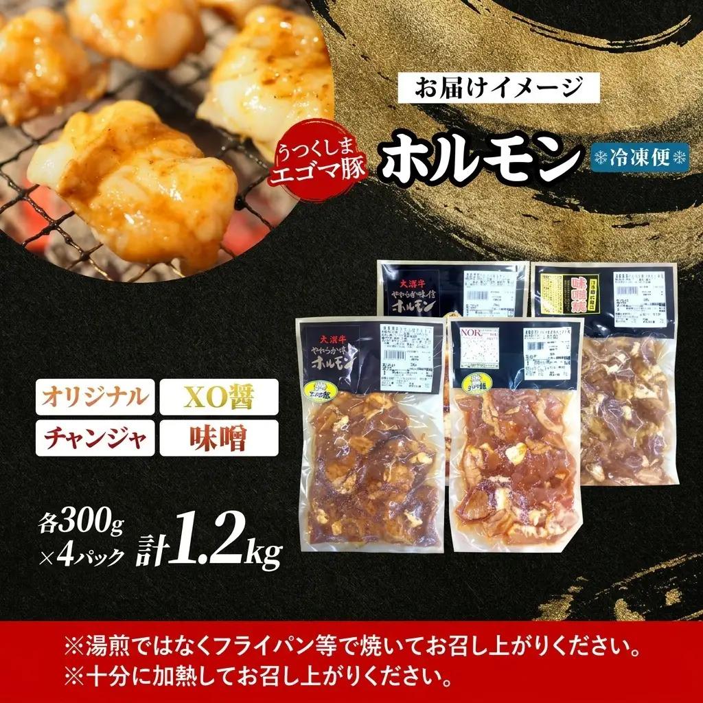 ホルモンセット 大沼亭 うつくしまエゴマ豚 4種 ホルモンセット【約1.2kg】【冷凍】