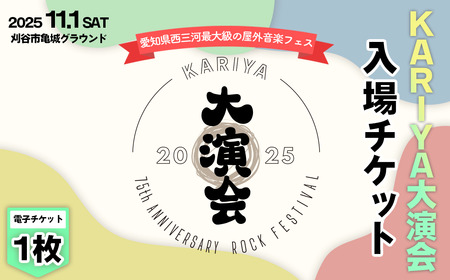 No.508 音楽フェスKARIYA 大演会入場チケット　1枚 ／ フェスティバル 祭 券 演奏 宴会 縁 えん 75周年 節目 亀城グラウンド I Don’t Like Mondays. AKASAKI Suspended 4th NakamuraEmi NEE LUCKY TAPES reGretGirl 愛知県