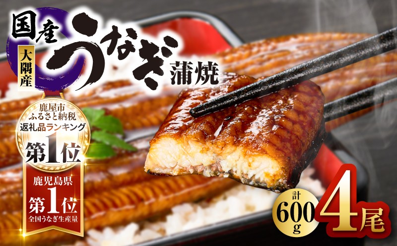 鹿児島県大隅産 うなぎ蒲焼 4尾（600g） KN007-004-04 うなぎ 鰻 魚 惣菜 総菜