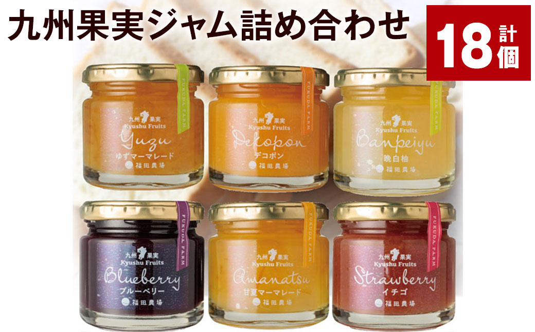 九州果実ジャム詰め合わせ 6種類 120g×18個（各3個） ジャム 甘夏 ブルーベリー イチゴ デコポン 晩白柚 ゆず