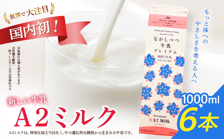 なかしべつ牛乳プレミアム NA2 MILK 1L×6本 牛乳 ミルク プレミアムミルク 乳製品 乳飲料 健康 朝食 高栄養 a2 牛乳 日本 a2ミルク a2牛乳 トレンド ヒット予測 ベスト10 SDGs JGAP 認証農場 お腹 ゴロゴロ 対策 国産 お取り寄せ ふるさと納税 北海道 中標津町 中標津【14003BA0101】