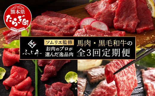 【定期便3回】お肉ソムリエ監修 馬肉・黒毛和牛 定期便