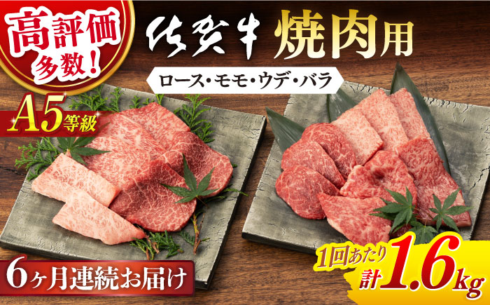【6回定期便】【先行予約】佐賀牛 A5 厳選部位 焼肉用 計1.6kg （400g×4p）【桑原畜産】 [NAB430] 佐賀牛 牛肉 焼肉 BBQ 佐賀牛 牛肉 焼肉 BBQ