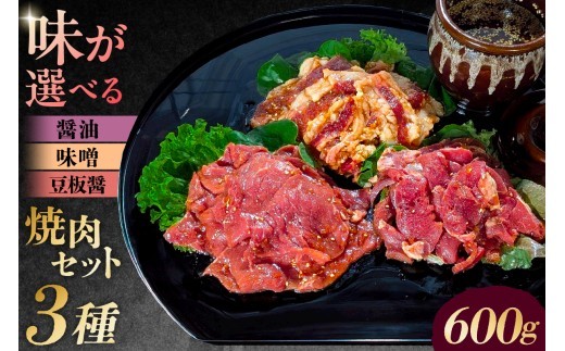 
                  【味が選べる】焼肉セット3種【 味付け 醤油 味噌 豆板醤 簡単 600g BBQ バーベキュー 牛モモ 牛カルビ 牛ウデ 小分け 冷凍保存 】
                