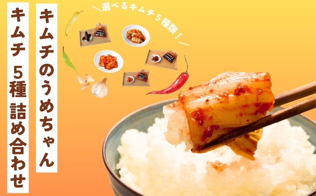 
            キムチ5種類セット キムチのうめちゃん キムチ 手作り 本場の味 コクうま 白菜 ニンニク ごはんのお供 ピリ辛 お米 ごはん ビール 酒 おつまみ 漬物 野菜 BBQ 焼肉 惣菜 キムチチャーハン キムチ鍋 発酵食品 韓国 奈良県 奈良市 なら 11-010
          