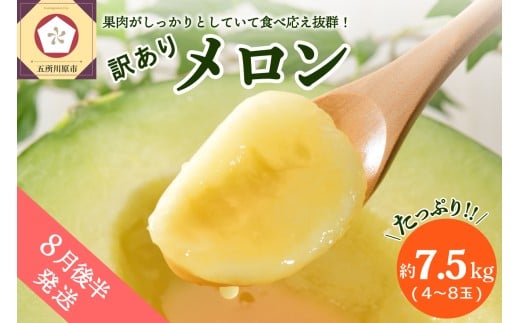 【2026年8月後半発送】【訳あり】メロン 約7.5kg 青森産 青肉 4～8玉