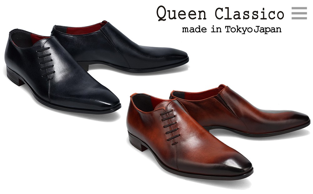 
                  クインクラシコ 革靴 10003 | ビジネスシューズ 本革 サイドレース 幅広 甲高  エラスティック スリッポン 牛革 フォーマル
                