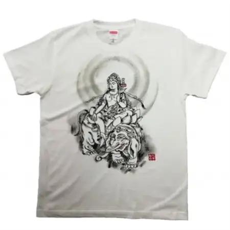 手描きTシャツ 仏画 普賢菩薩 白 (半袖 Lサイズ)【1615106】