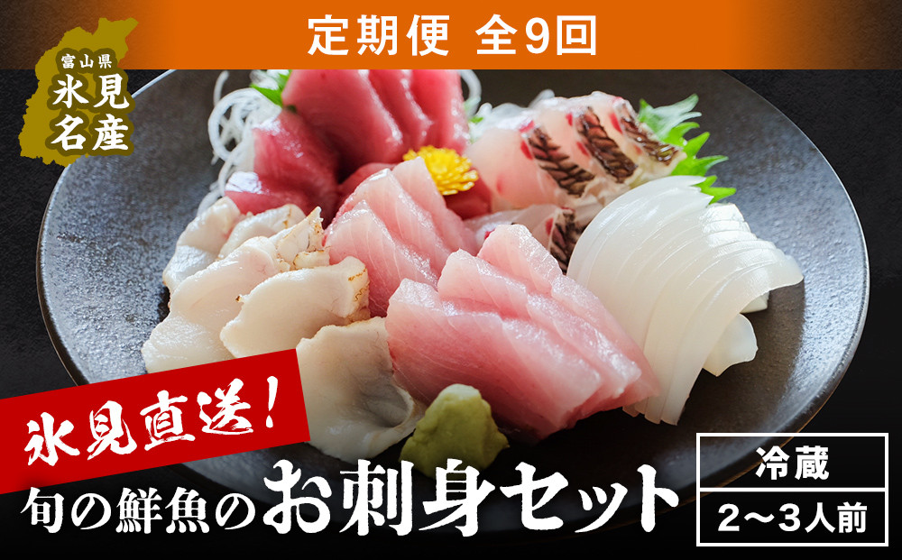 
            【9回お届け定期便】朝どれ！氷見直送 旬の鮮魚 お刺身セット 2〜3人前〈冷蔵〉｜ 配送地域限定 サクでお届け 
          