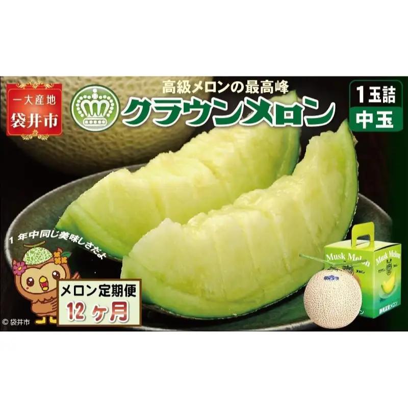 メロン 12ヶ月 定期便 クラウン 白等級 中玉 1玉 メロン