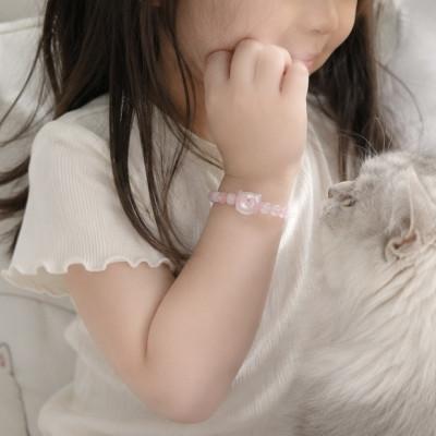 ふるさと納税 奈良市 猫玉ホタルガラスの天然石ブレスレット|ローズクオーツ&キャッツアイ|キッズサイズ |  | 01