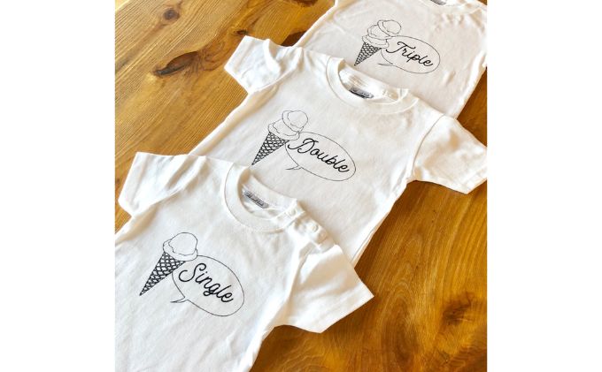 3人兄弟姉妹でおそろい/アイスクリーム Sigle×Double×Triple プリント/ Tシャツ3枚組ギフトセット【出産祝い・誕生日・ギフト・プレゼント】（80cm×90cm×110cm）