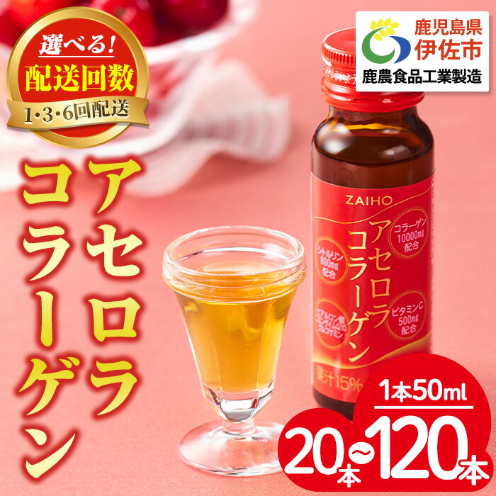 【ふるさと納税】〈選べる配送回数！〉コラーゲンドリンク アセロラコラーゲン (50ml×20本 / 1回・3回・6回配送) グルコサミン シトルリン コエンザイムQ10 ヒアルロン酸 ビタミンC 配合! 国産 アセロラを使用 美容のための コラーゲン飲料です アセロラ ドリンク【財宝】