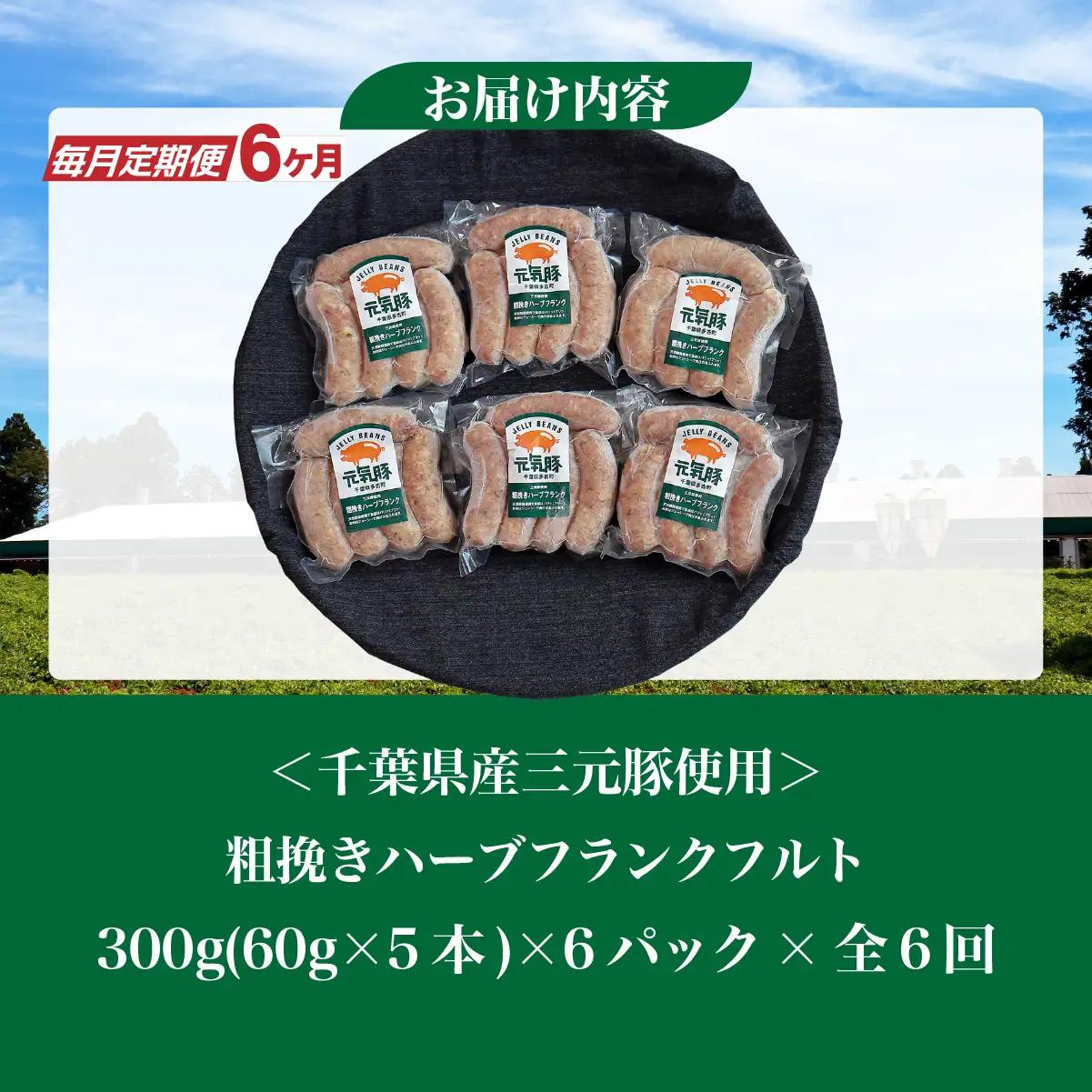 【毎月定期便】元気豚 粗挽きハーブフランクフルト 30本セット 1.8kg(60g×30本)全6回_肉 ソーセージ・ウインナー 豚肉   定期便 定期便  _【配送不可地域：離島・沖縄県】 TAKB0