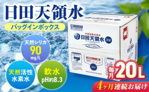 【全4回定期便】日田天領水 20L×1箱 飲料水 水 みず 備蓄 防災 天然水 天然 ミネラルウォーター みねらるうぉーたー ミネラル シリカ 日田市 / グリーングループ株式会社[AREG008]