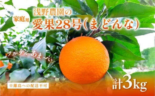 【先行予約】【数量限定】浅野農園の愛果28号（まどんな）家庭用3kg※離島への配送不可（2025年12月中旬～2026年1月中旬頃に順次発送予定） 【 ふるさと納税 人気 おすすめ ランキング 柑橘 みかん ミカン フルーツ 果物 愛媛 有名 代表 高級 愛媛県産 愛媛みかん 浅野農園 愛媛県 伊方町 送料無料 】IKTAC024