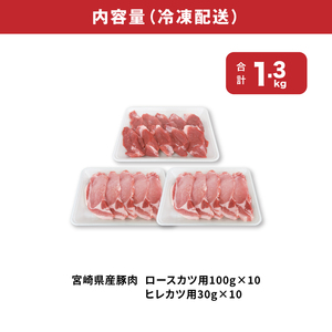 宮崎県産豚肉ロースカツ・ヒレカツセット 計1.3kg K65_0005