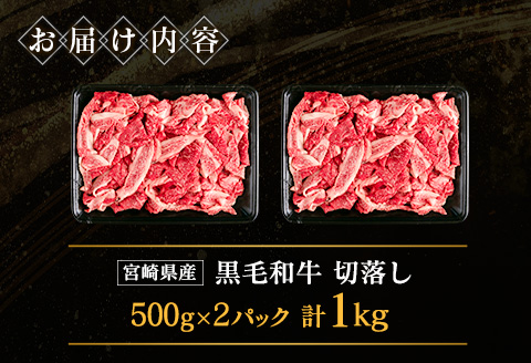 宮崎県産 黒毛和牛切落し（500g×2パック）合計1kg【B613】