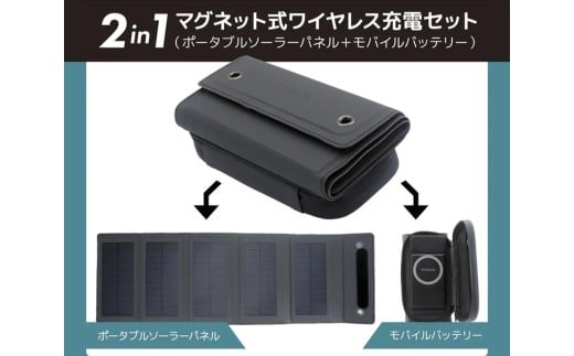 〈innowa〉2in1 マグネット式ワイヤレス充電セット ワイヤレス ポータブルソーラーパネル モバイルバッテリー マグネット式 USB 非常時用電源 緊急時 充電 防災 東京 新宿 0170-009-S07