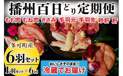 
播州百日どり １羽 セット ６回 定期便 [839] 鶏肉 もも肉 むね肉 ささみ 手羽先 手羽元 肝 砂肝 冷蔵
