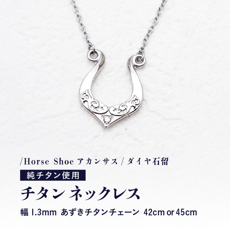 【ふるさと納税】天然 ダイヤ 0.014ct チタンネックレス/Horse Shoeアカンサス/ダイヤ石留 【チェーンの長さ：42cm or 45cm】 幅1.3mmあずきチタンチェーン チタン製 日本製 【ネックレス チタンチェーン ダイヤモンド オールチタン 純チタン アクセサリー おしゃれ 軽量】