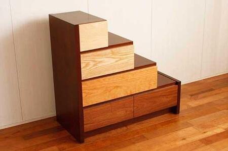 【MOBEL／メーベル 90階段チェスト】★引出しが本体に入り込んだフラットなデザインに異なる4種の天然木を使った優しいグラデーションの≪4段≫階段チェスト