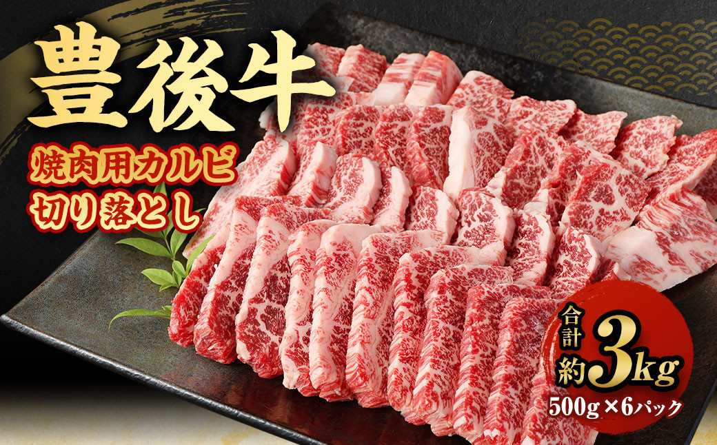 
【大分県産】 豊後牛 焼肉用 カルビ 切り落とし 約3kg (約500g×6パック) 牛肉 中落ち
