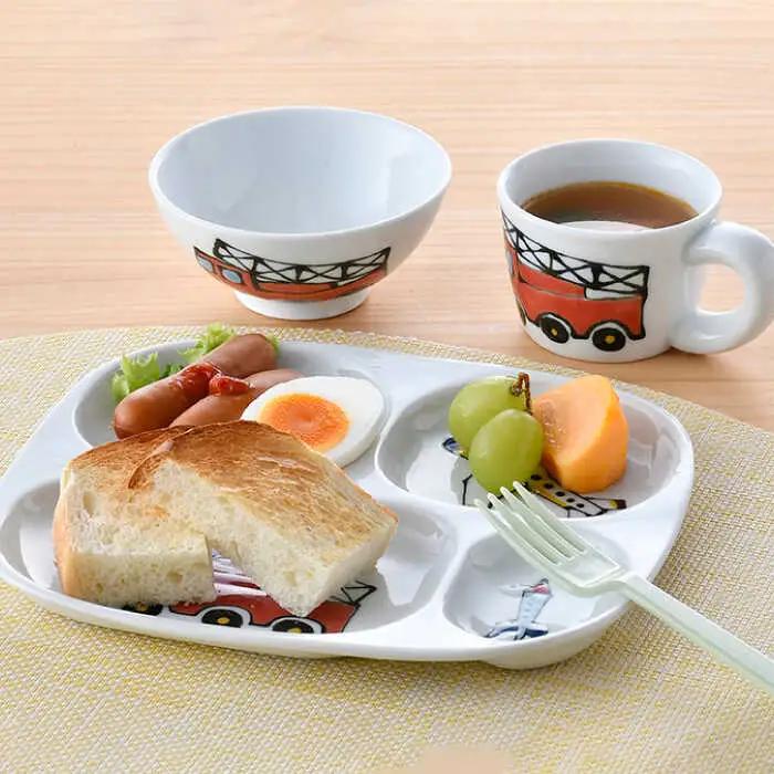 【波佐見焼】子ども食器 「乗り物」 3点セット プレート マグカップ 茶碗 食器 皿 【大新窯】 [DC110]  波佐見焼