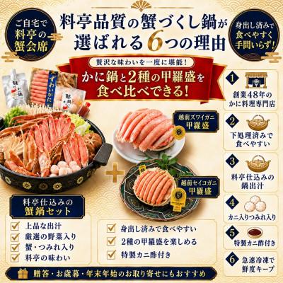 ふるさと納税 福井市 【料亭のカニ鍋・カニ甲羅盛・出汁付】老舗カニ料理専門店「蟹づくし鍋豪華6点セット(極上)」4〜5人前 |  | 01