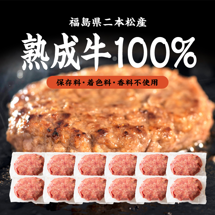 【定期便3回】二本松熟成牛 塩で食べる！手ごねハンバーグ 150g×20袋 全3回【有限会社エム牧場】