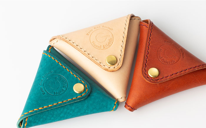 【ターコイズブルー】本格レザー 三角コインケース【kazu gee factory】 [OBG003]