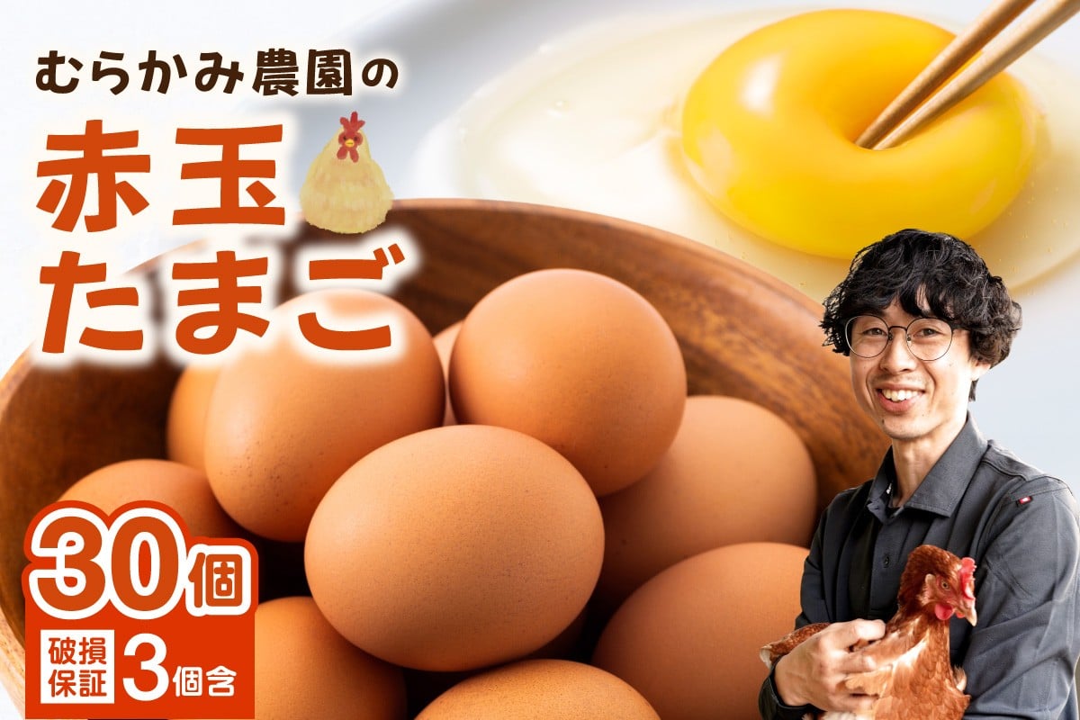 
            むらかみ農園の赤玉たまご30個
          