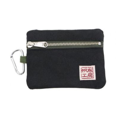 ふるさと納税 加東市 帆布工房　ティッシュ入れ付きポーチ(ブラック)　約10×13cm