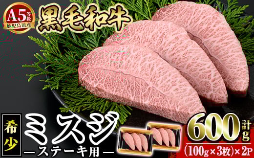 
            a861 ＜選べる発送時期＞≪A5等級！希少部位≫鹿児島県産黒毛和牛ミスジステーキ計600g(300g×2P)【水迫畜産】 姶良市 国産 牛肉 ステーキ ステーキ肉 和牛
          