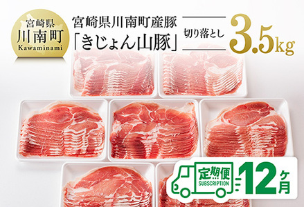【12ヶ月定期便】宮崎県産豚肉「きじょん山豚」切り落とし　計3.5kg（500g×7パック）【 肉 豚 豚肉 切り落とし 】