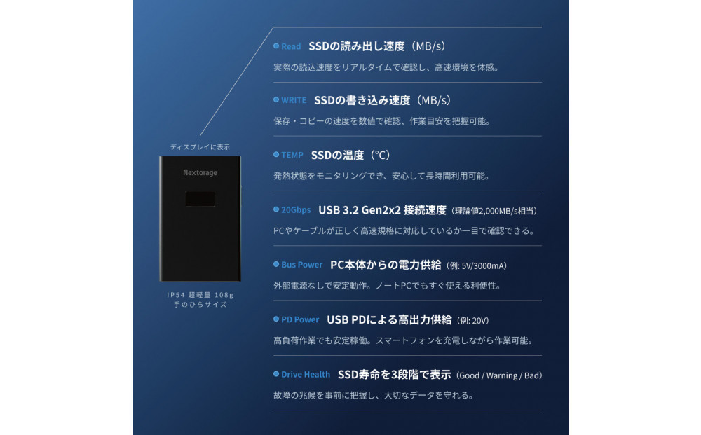 Nextorage ディスプレイ付き みえるポータブルSSD　1TB