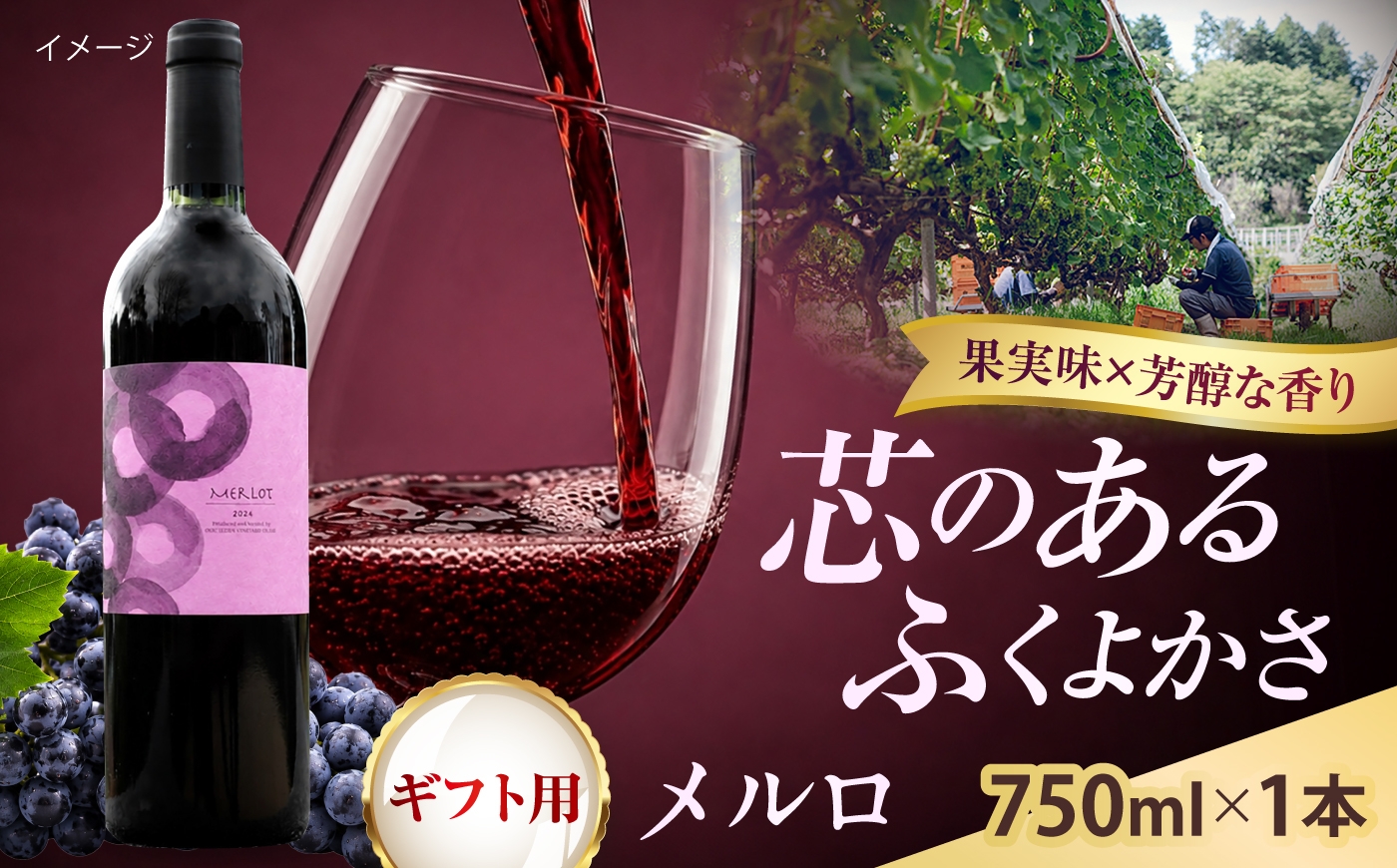 
                  【贈答用】メルロ 1本 750ml 赤ワイン 国産 ギフト 島根県雲南市/有限会社奥出雲葡萄園 [AICS100]
                