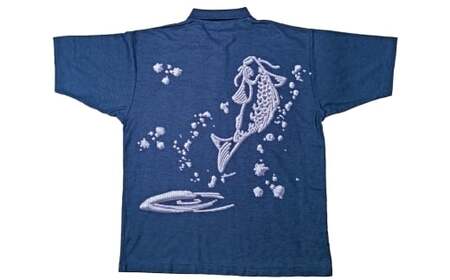 【LLサイズ】倉敷染 272SD 半袖ポロシャツ 昇り鯉 刺繍調 プリント入 ミッドナイトブルー