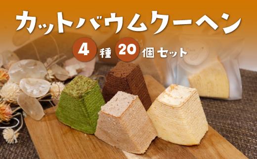 
カット バウムクーヘン 20個セット（4種類入り）バームクーヘン ケーキ お菓子 スイーツ 焼き菓子 手焼き 洋菓子 国産 ギフト 贈答 化粧箱 詰め合わせ プレゼント 手土産 京都 綾部 たまご 個包装
