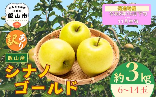 【先行予約丨2026年10月下旬より順次発送】訳あり シナノゴールド【約3kg(6〜14玉)】(At-023)丨長野県 飯山市 おすすめ ランキング おいしい 高評価 大人気 先取り 産地直送 りんご 訳あり 規格外