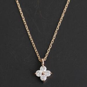 【K10ピンクゴールドダイヤモンドネックレス】大人気 ダイヤモンド0.132ct 可愛い4枚花びら 長さ40cm KN01001D / 金 ゴールド ダイヤ ジュエリー アクセサリー ギフト プレゼン
