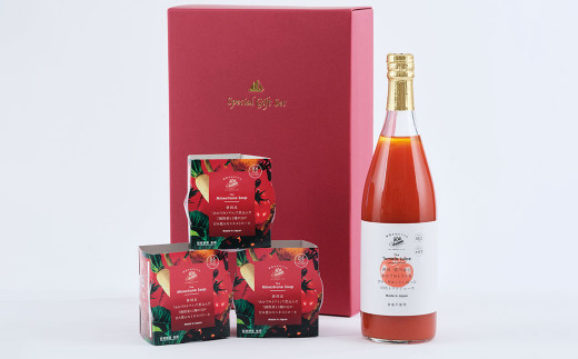 菊川産あかでみトマト100％のトマトジュース 780ml×1本 ＆ あかでみトマトで煮込んだミネストローネ3個セット ジュース トマトジュース ストレート スープ