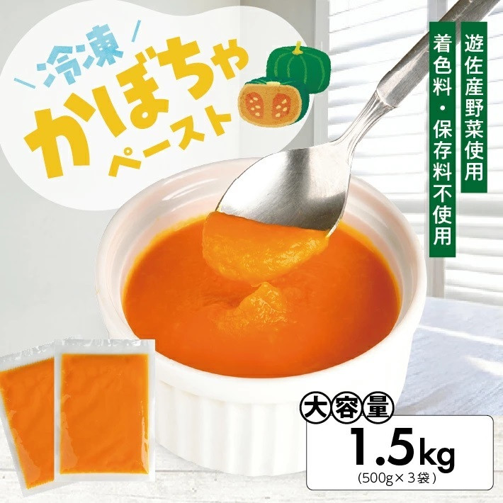
                  冷凍かぼちゃペースト1.5kg(500g×3袋) 山形県遊佐産 冷凍便 ※離島発送不可 冷凍 かぼちゃ カボチャ 南瓜 野菜 野菜ペースト 離乳食 介護食 お菓子作り 小分け ゆざ食彩工房 遊佐町 庄内 東北
                
